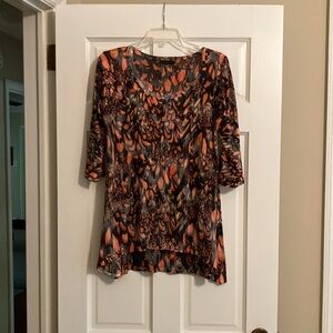 Nally & Millie Small Orange/Black Feather Print Top